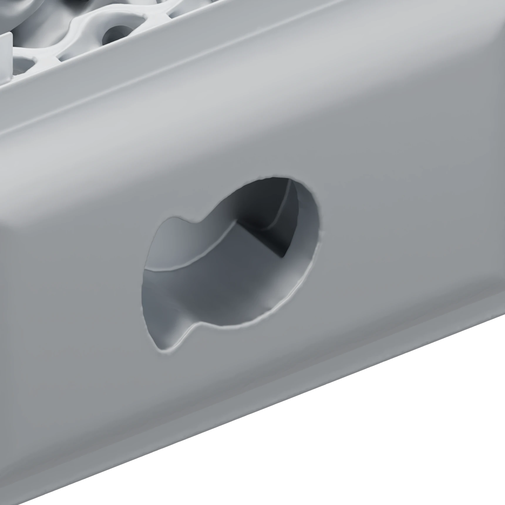 Close-up of the keyed inserter port on the side of the cage