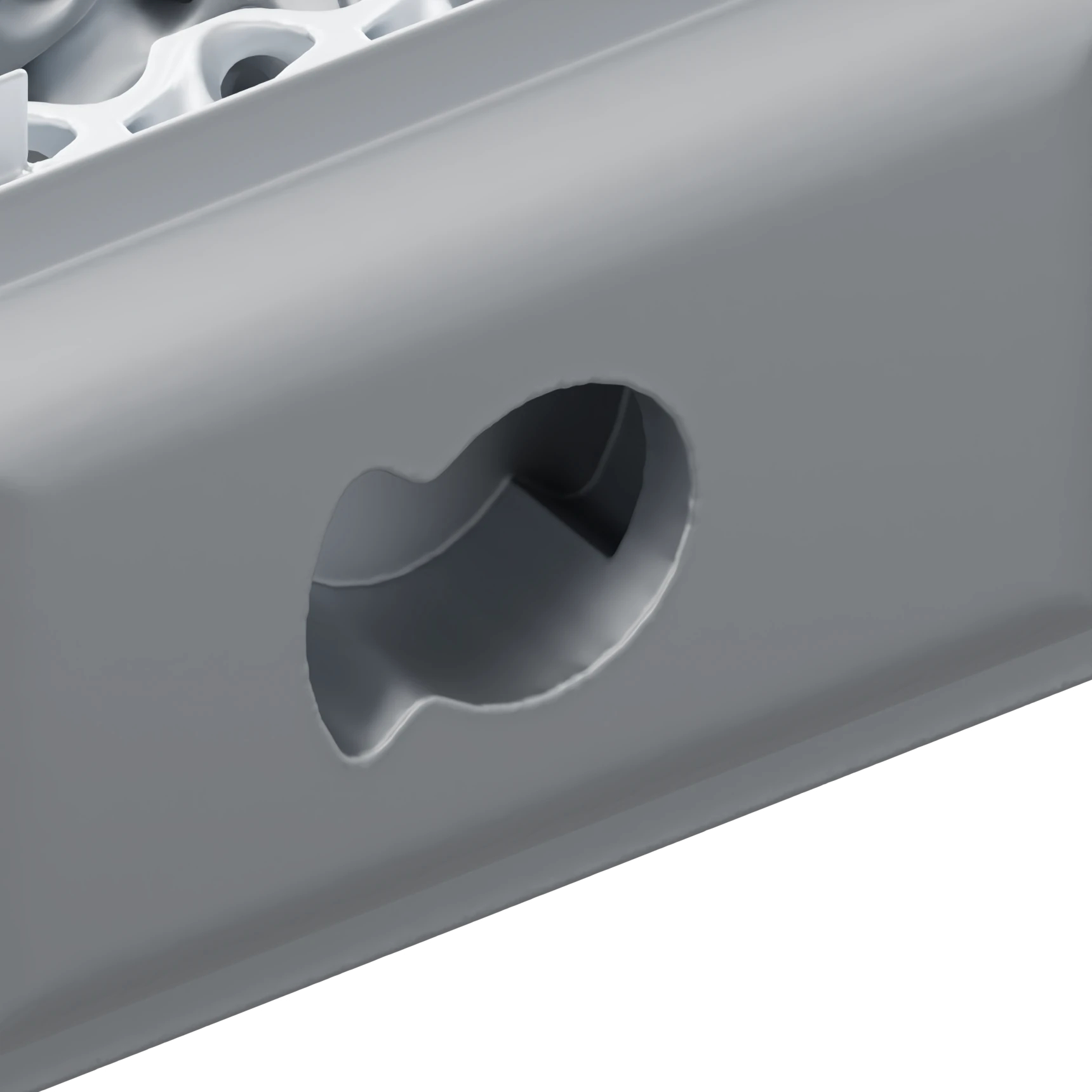 Close-up of the keyed inserter port on the side of the cage